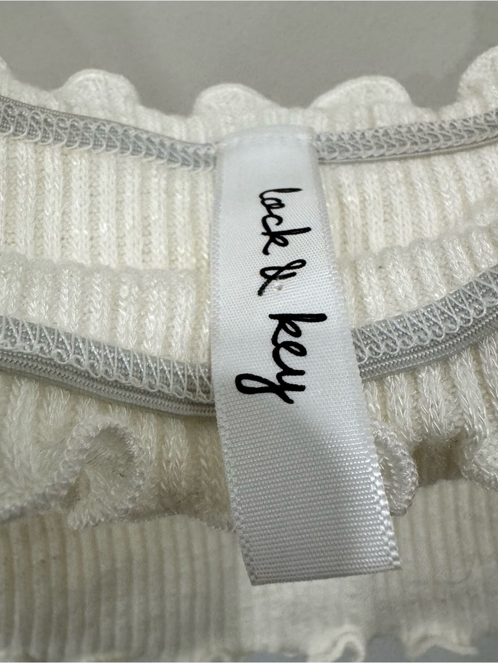 Lock & Key Ribbed Ruffle Off-Shoulder Crop Top — Cream - Picture 3 of 4